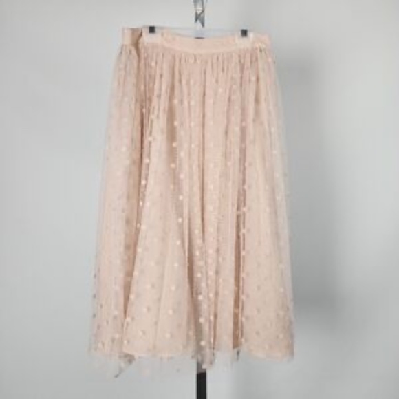 Pale Pink Tulle Dotted Full Medium Feminine Coastal Skirt - Picture 1 of 2